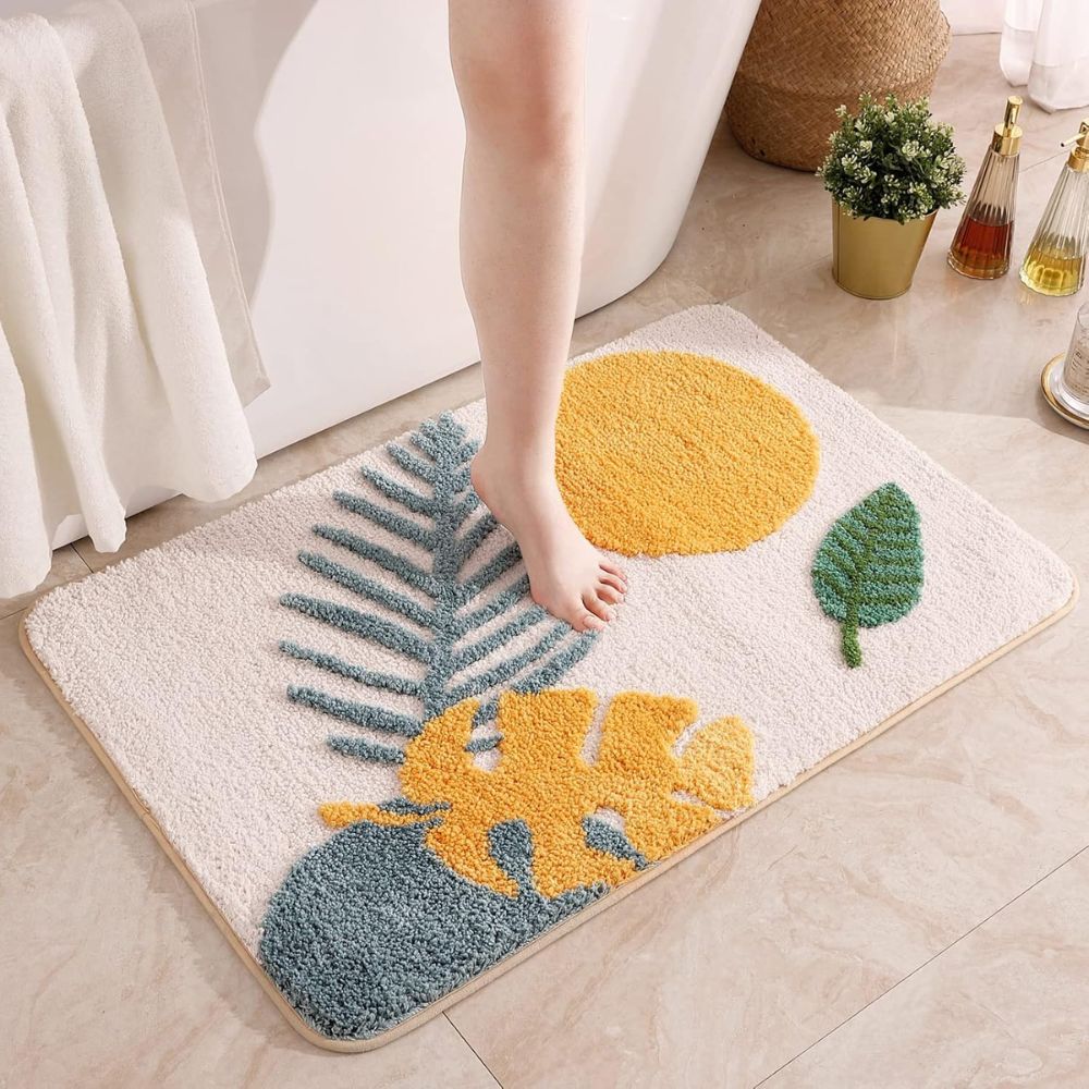 Floral Leaf Non-Slip Bath Mat – Soft Absorbent Quick-Dry Bathroom Mat