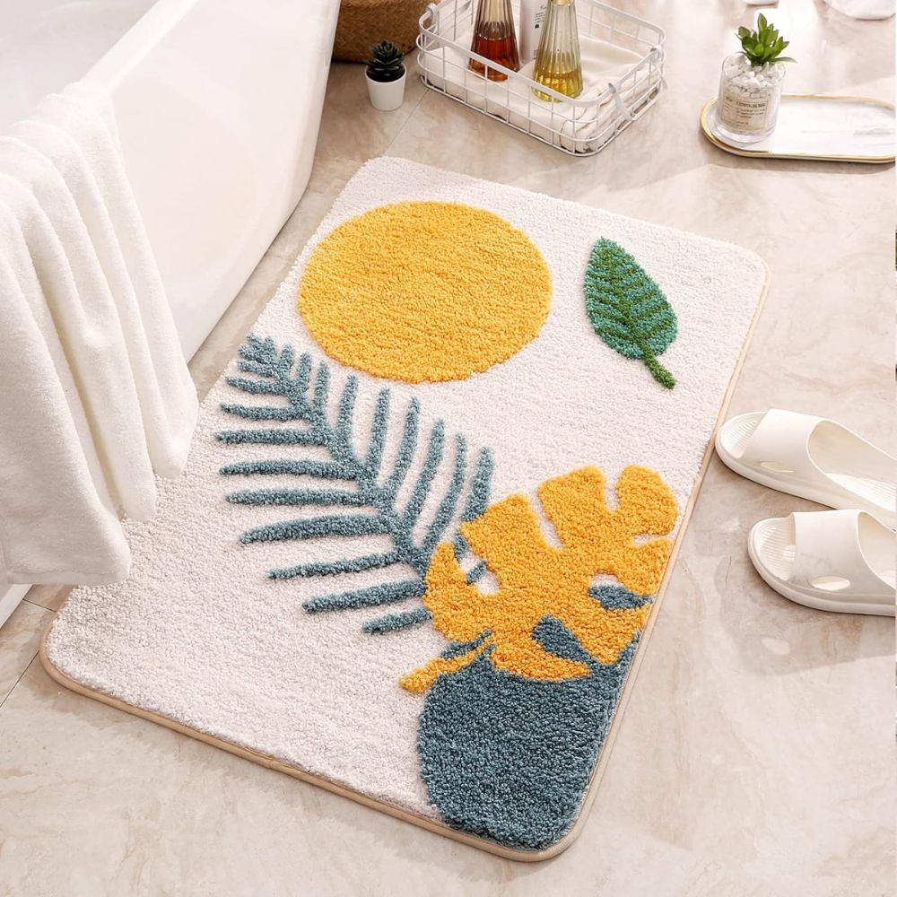 Floral Leaf Non-Slip Bath Mat – Soft Absorbent Quick-Dry Bathroom Mat