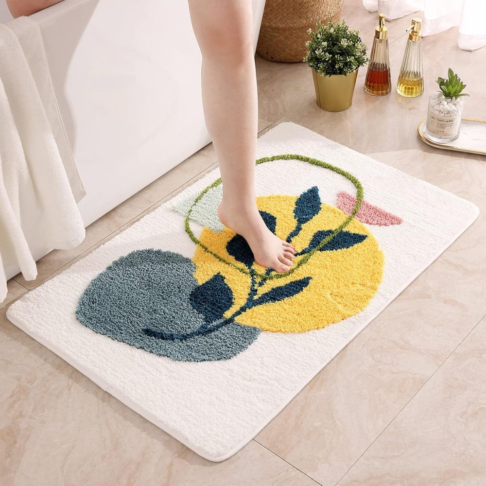 Floral Leaf Non-Slip Bath Mat – Soft Absorbent Quick-Dry Bathroom Mat