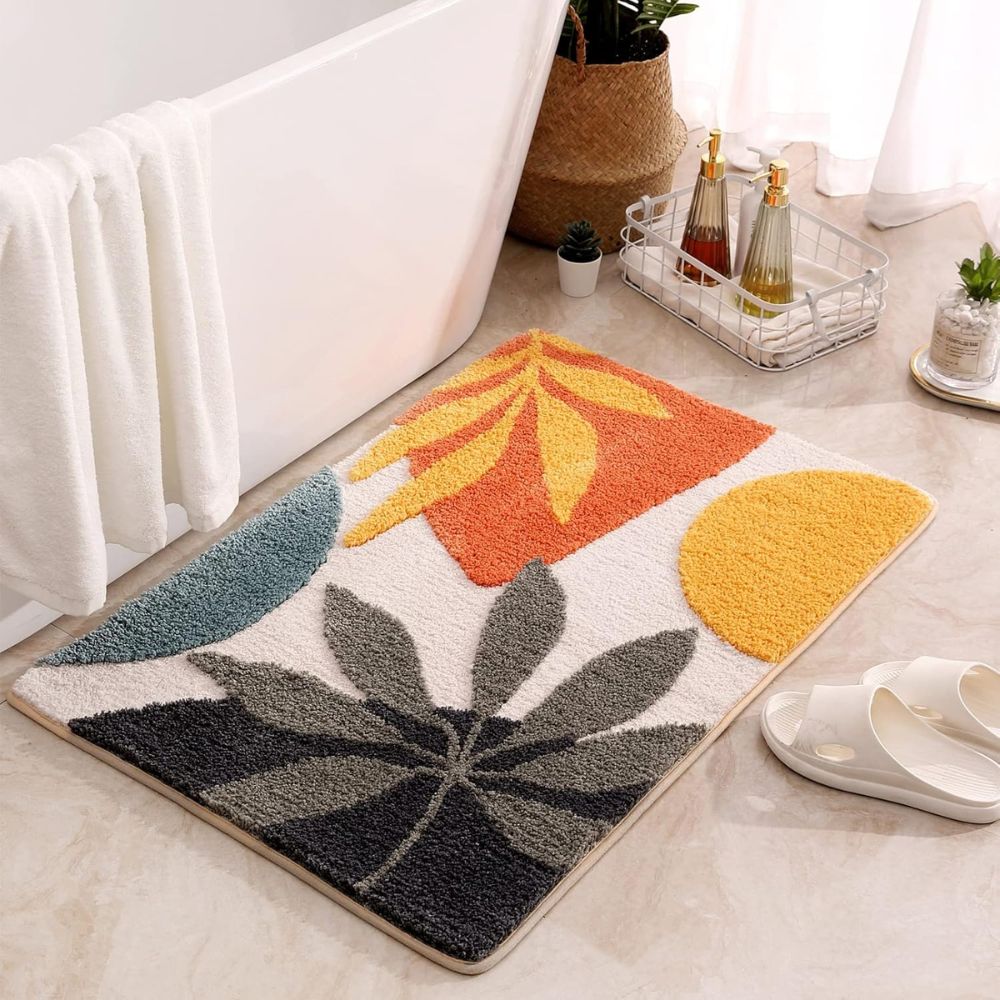 Floral Leaf Non-Slip Bath Mat – Soft Absorbent Quick-Dry Bathroom Mat