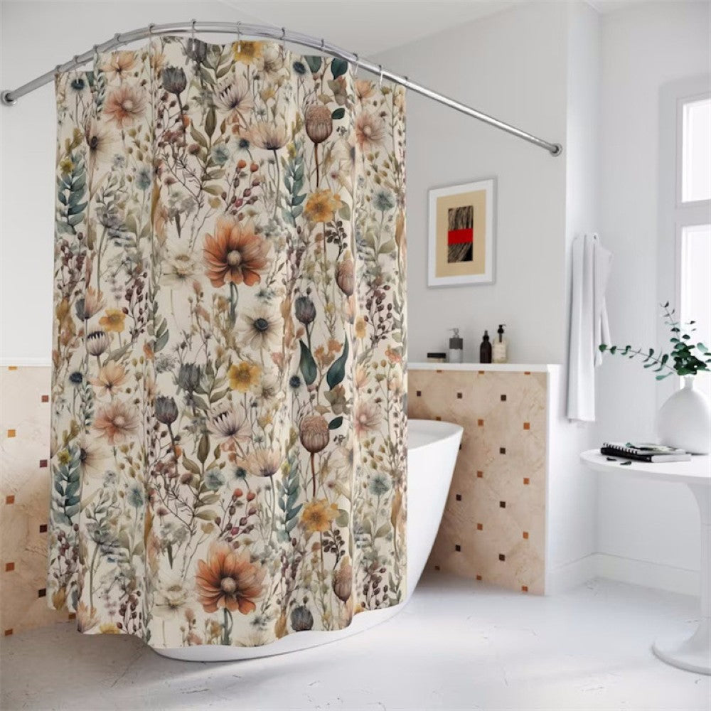 Flourish Bloom Shower Curtain – Floral Waterproof Fabric Bath Curtain