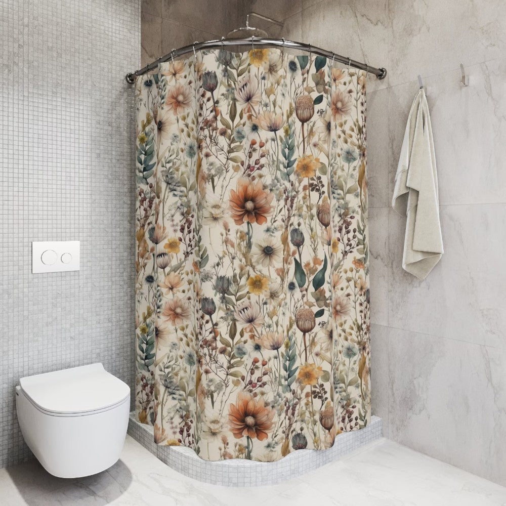 Flourish Bloom Shower Curtain – Floral Waterproof Fabric Bath Curtain