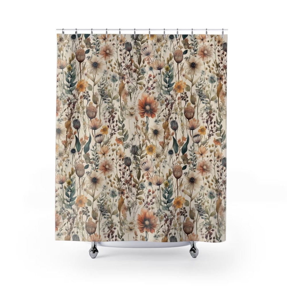 Flourish Bloom Shower Curtain – Floral Waterproof Fabric Bath Curtain
