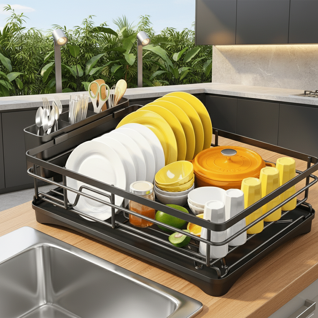 FLOWRACK Dish Drying Rack – Modern Space-Saving Sink Drainer