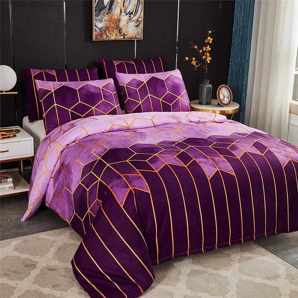 Golden Cosmo Hive Duvet Cover Set (3 Pcs) – Luxe Geometric Bedding