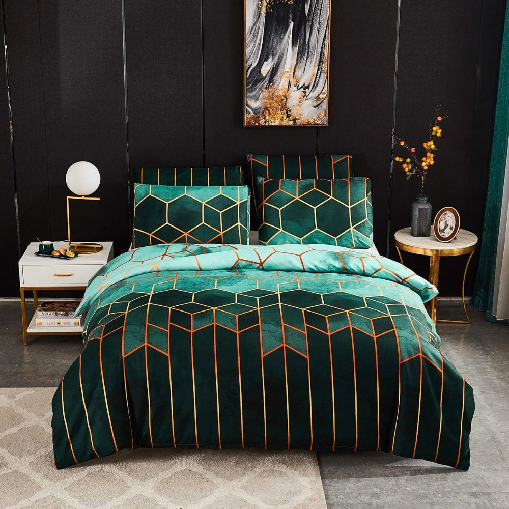 Golden Cosmo Hive Duvet Cover Set (3 Pcs) – Luxe Geometric Bedding