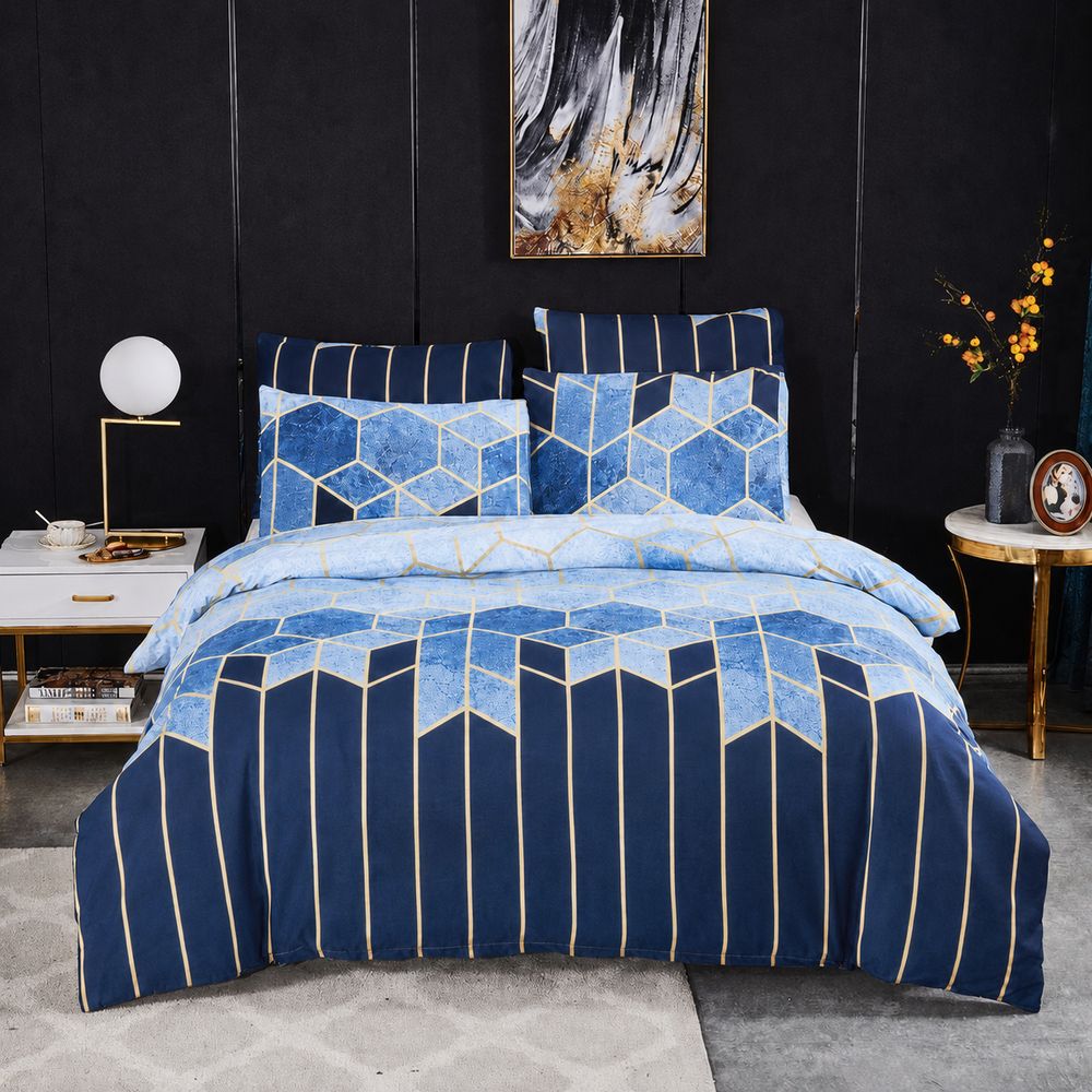 Golden Cosmo Hive Duvet Cover Set (3 Pcs) – Luxe Geometric Bedding