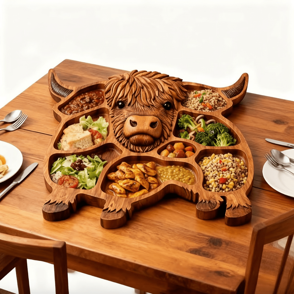 Highland Solid Wood Serving Board – Charcuterie Board with Cow Motif