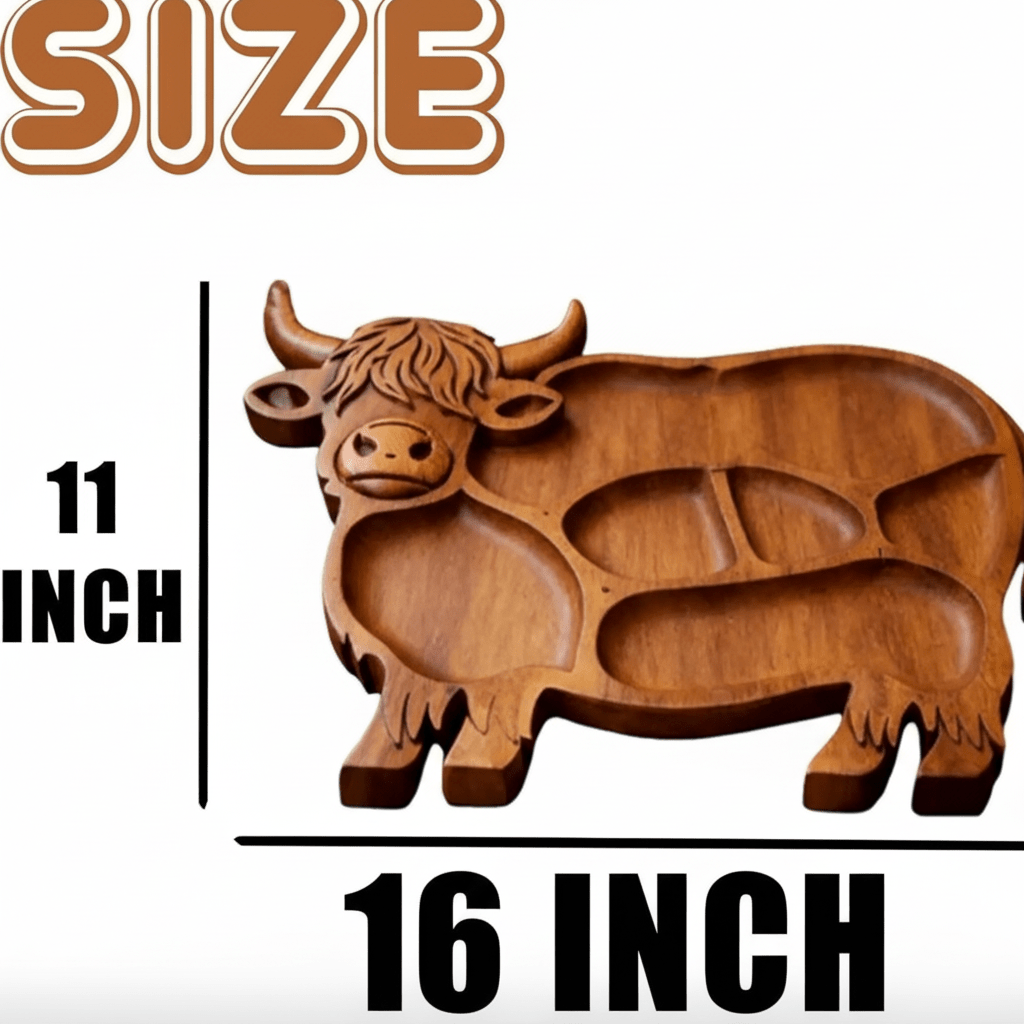 Highland Solid Wood Serving Board – Charcuterie Board with Cow Motif
