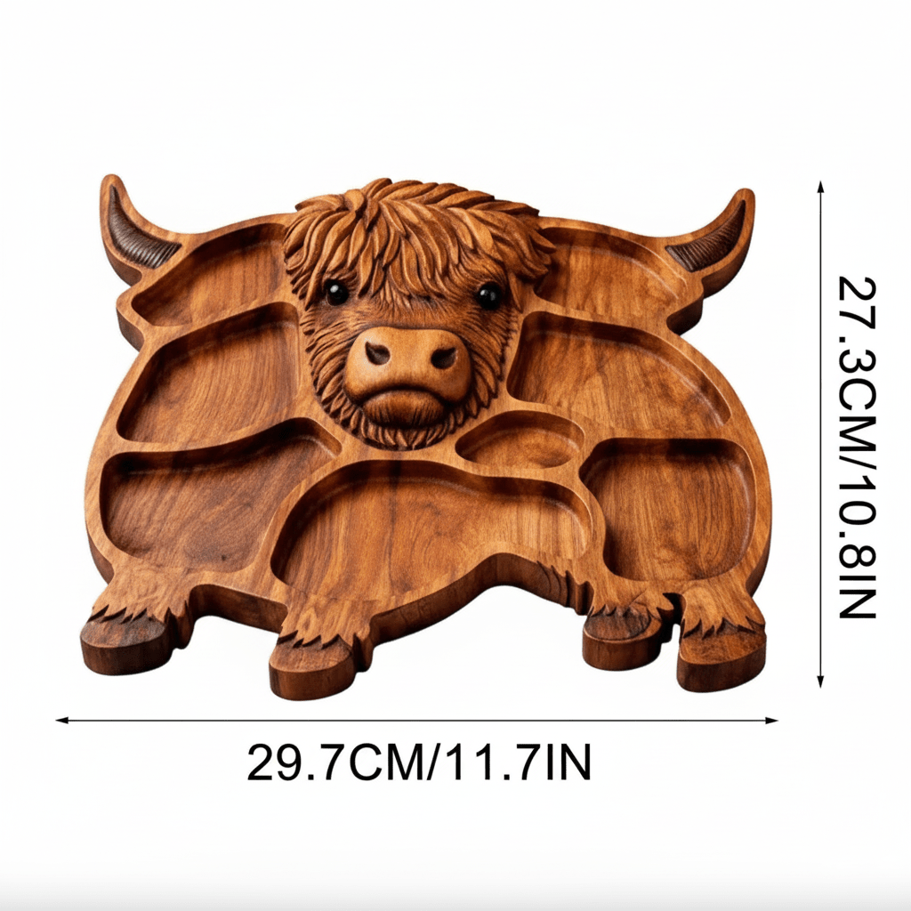Highland Solid Wood Serving Board – Charcuterie Board with Cow Motif
