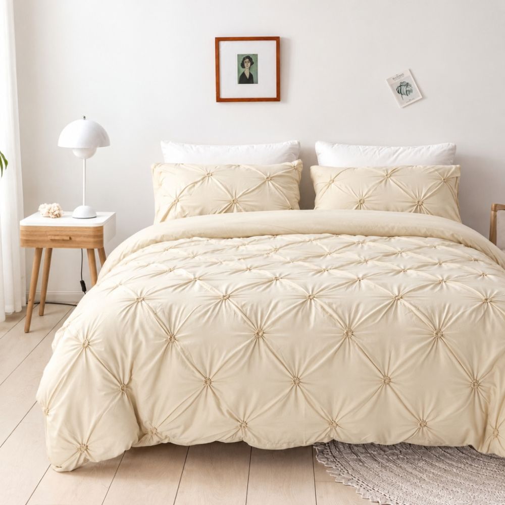 Amore Luxury Pinch Pleat Duvet Cover Set – Elegant Textured Bedding