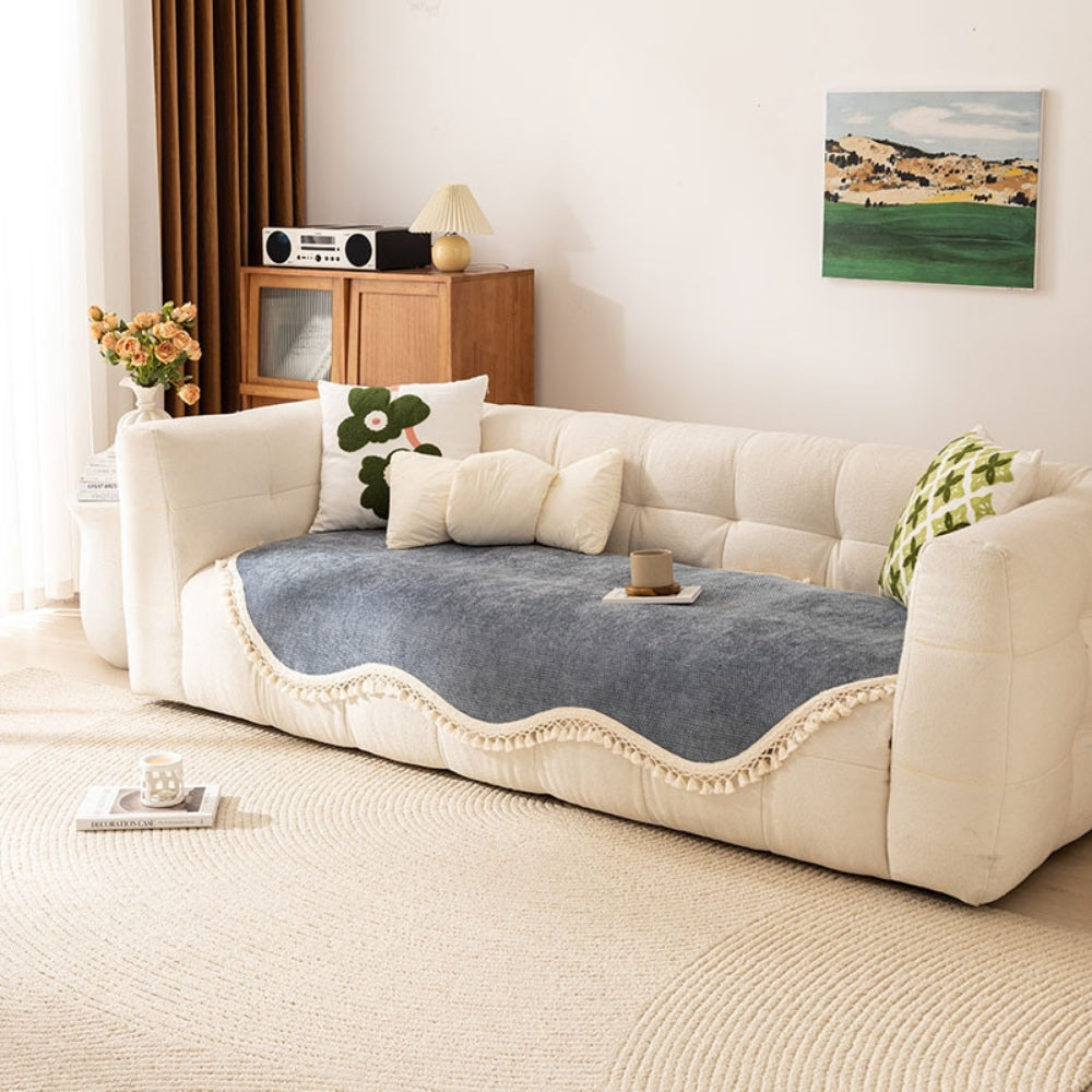 Luxury Chenille Tassel Sofa Cover – Woven-Texture Non-Slip Couch Slipcover