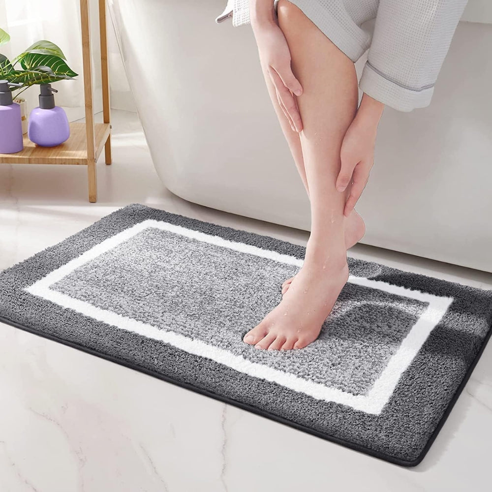 Modern Border Anti-Slip Bath Mat – Soft Absorbent Quick-Dry Mat