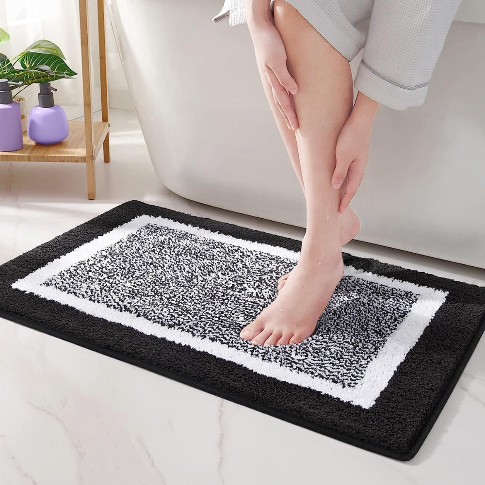 Modern Border Anti-Slip Bath Mat – Soft Absorbent Quick-Dry Mat