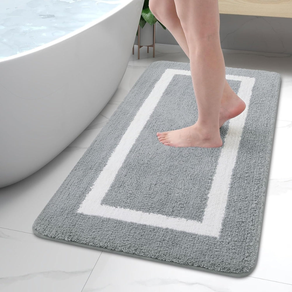Modern Border Anti-Slip Bath Mat – Soft Absorbent Quick-Dry Mat