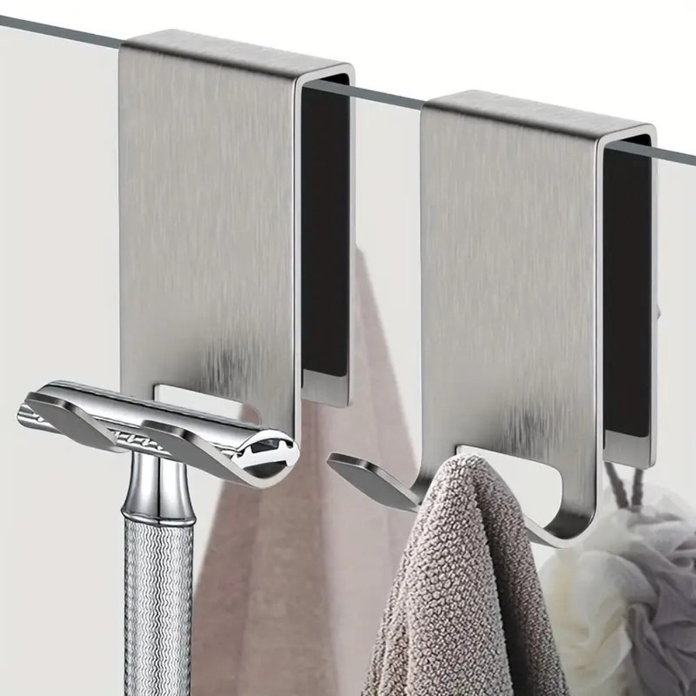 On-Glass Stainless Shower Door Hooks – Over-the-Door Bathroom Hooks