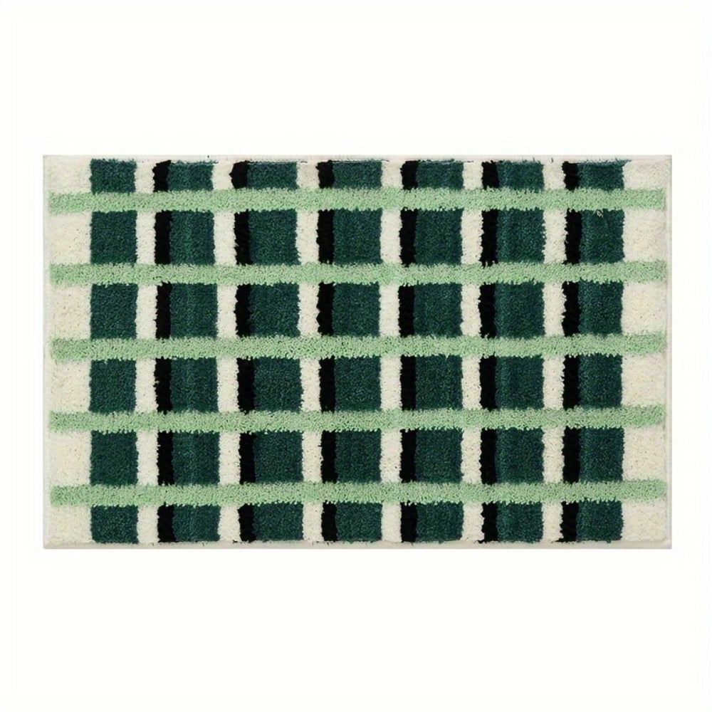 Moss Green Geometric Bath Mat – Soft Flocked Non-Slip Bathroom Mat