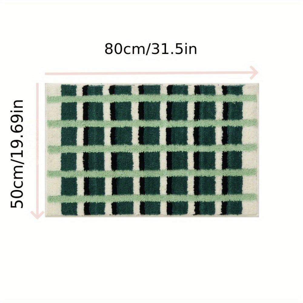 Moss Green Geometric Bath Mat – Soft Flocked Non-Slip Bathroom Mat