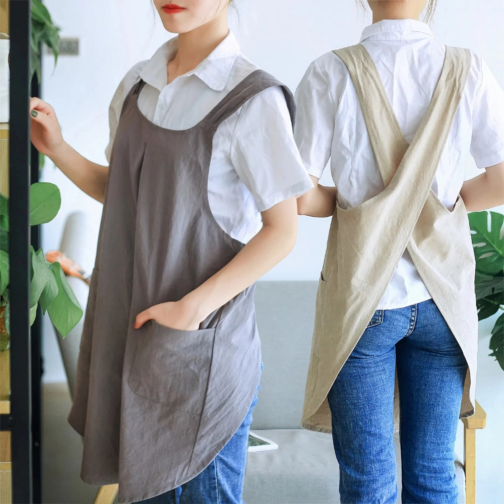 Nari Korean-Inspired Cross-Back Apron – Linen-Style Kitchen Apron