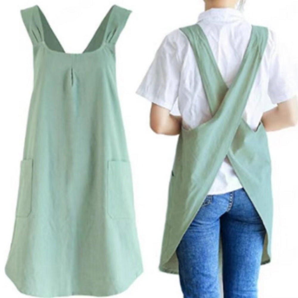 Nari Korean-Inspired Cross-Back Apron – Linen-Style Kitchen Apron