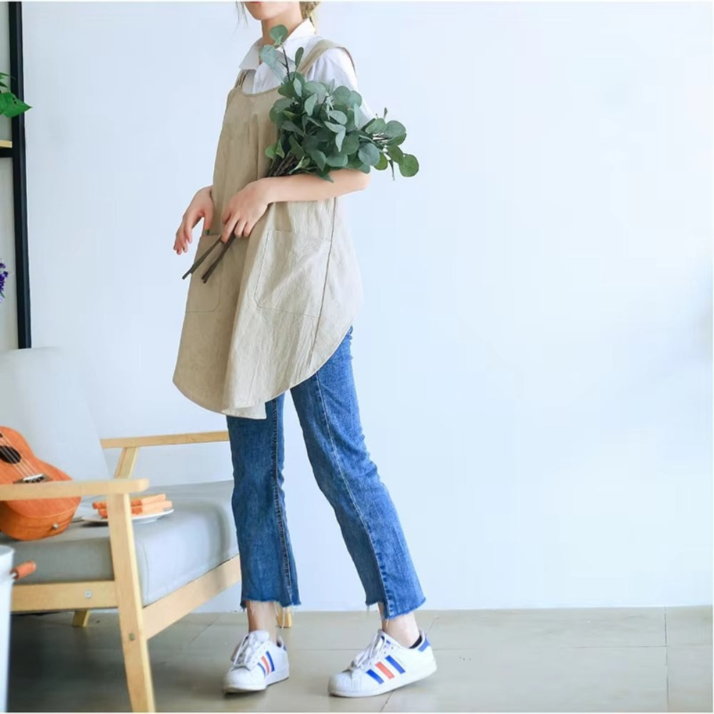 Nari Korean-Inspired Cross-Back Apron – Linen-Style Kitchen Apron
