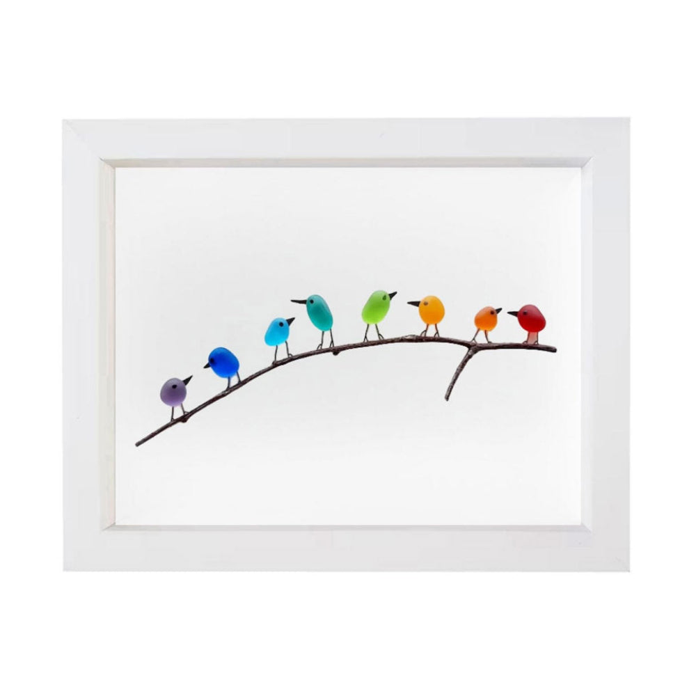Coastal Sea Glass Bird Wall Art – Driftwood Framed Beach Decor
