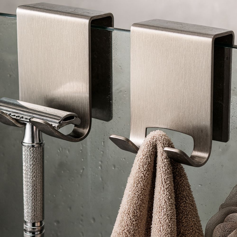 On-Glass Stainless Shower Door Hooks – Over-the-Door Bathroom Hooks