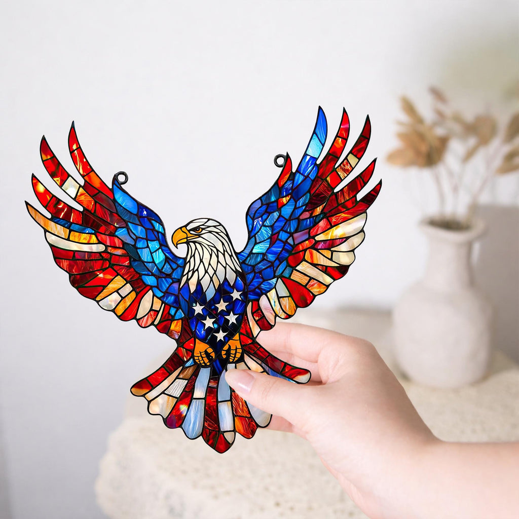 Patriotic Eagle Stained Glass Suncatcher – Decorative Window Accent
