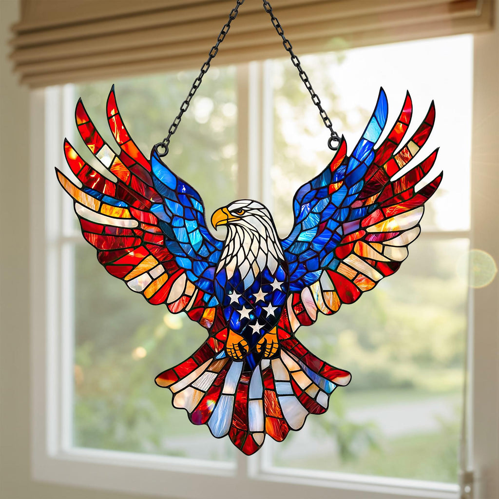 Patriotic Eagle Stained Glass Suncatcher – Decorative Window Accent