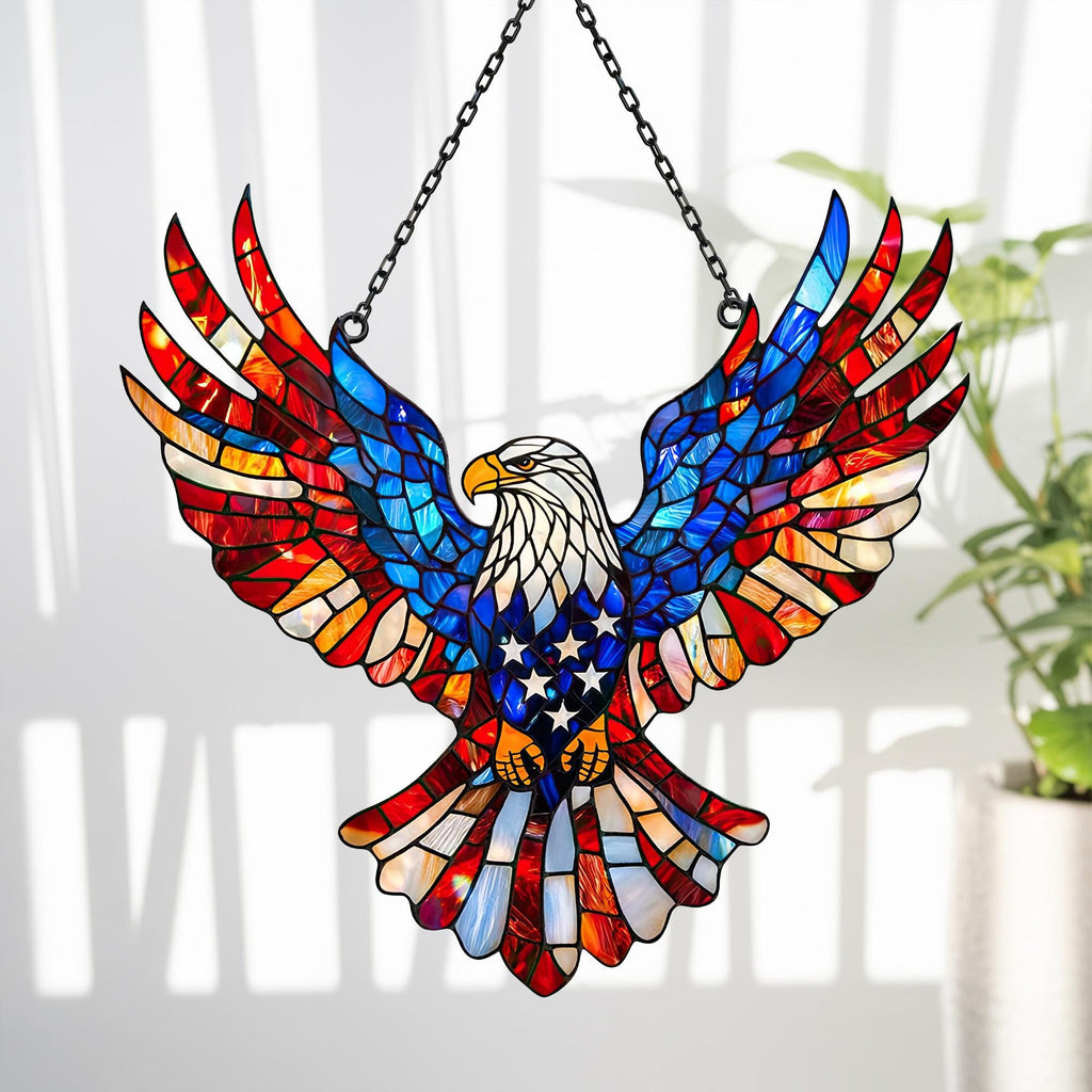 Patriotic Eagle Stained Glass Suncatcher – Decorative Window Accent