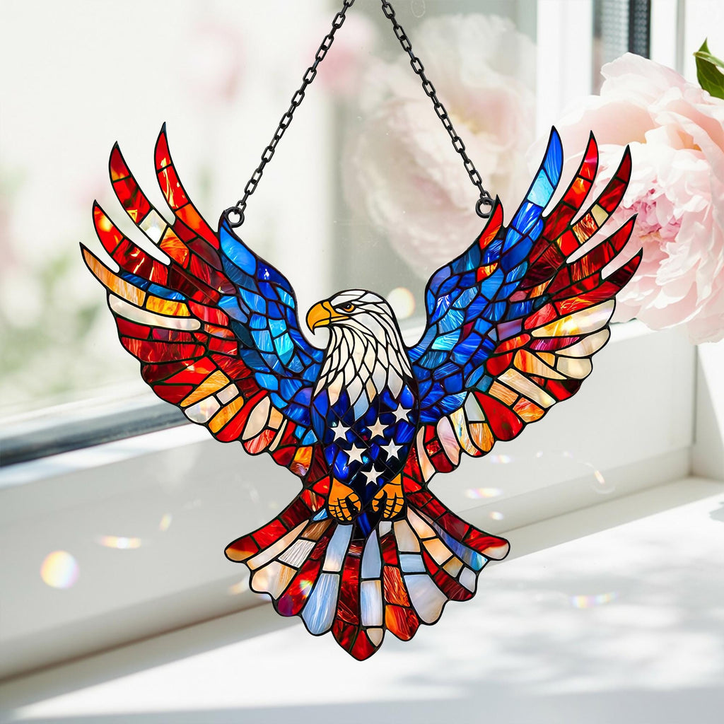 Patriotic Eagle Stained Glass Suncatcher – Decorative Window Accent