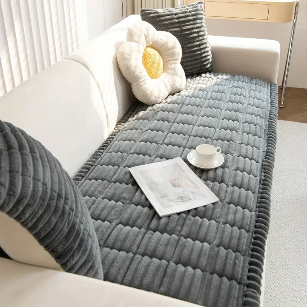 Plush Pleated Edge Sofa Cover – Soft Non-Slip Couch Protector