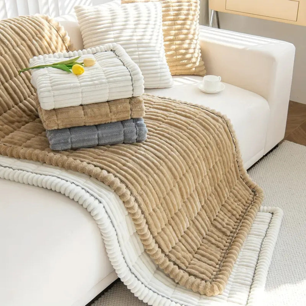 Plush Pleated Edge Sofa Cover – Soft Non-Slip Couch Protector