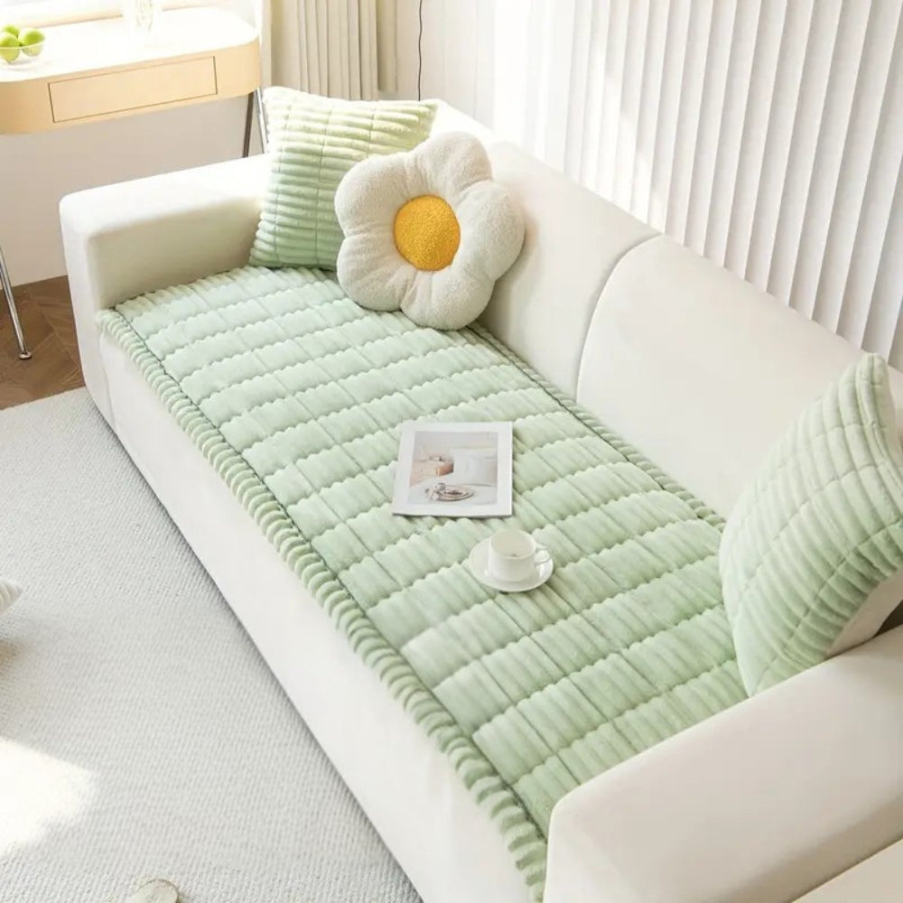 Plush Pleated Edge Sofa Cover – Soft Non-Slip Couch Protector