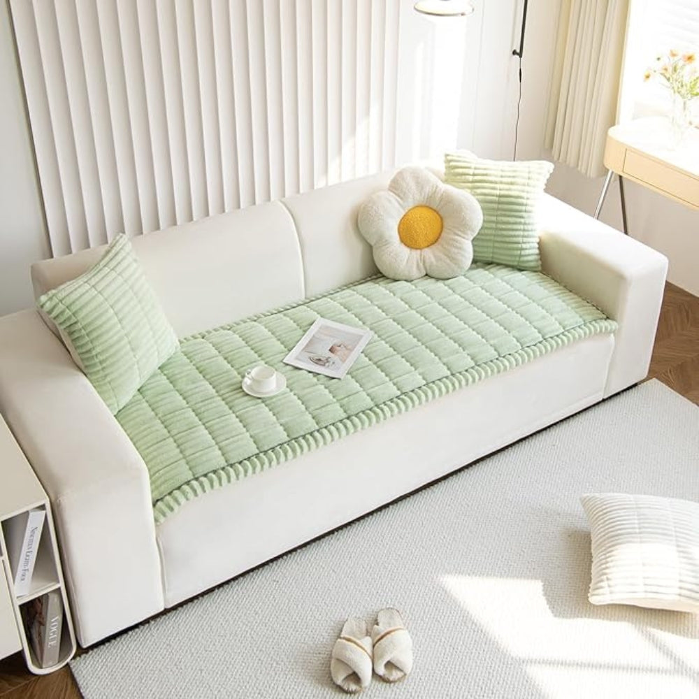 Plush Pleated Edge Sofa Cover – Soft Non-Slip Couch Protector