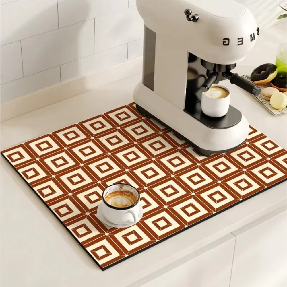 Retro Tile Absorbent Coffee Mat – Quick-Dry Countertop Drying Mat