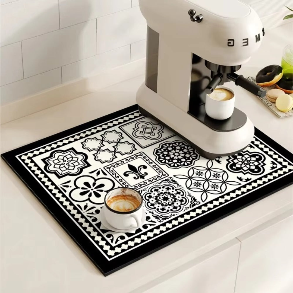 Retro Tile Absorbent Coffee Mat – Quick-Dry Countertop Drying Mat