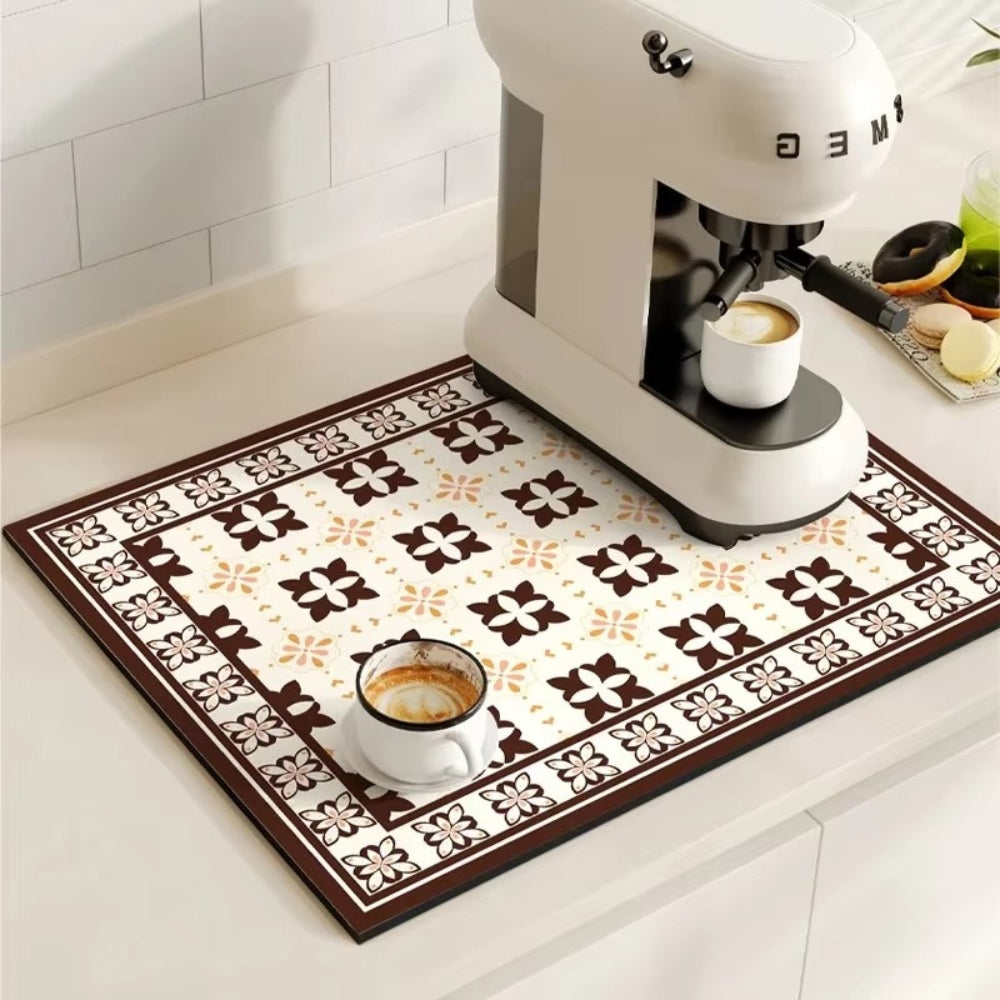 Retro Tile Absorbent Coffee Mat – Quick-Dry Countertop Drying Mat