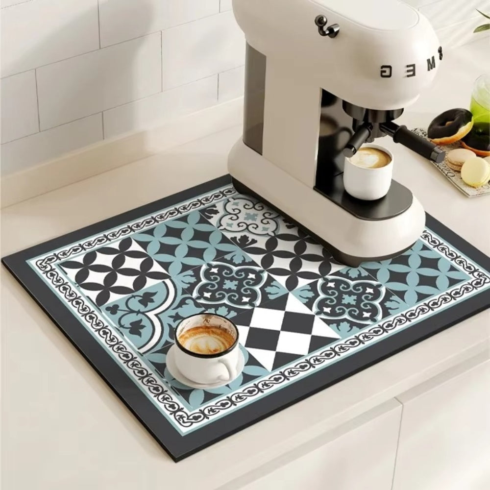 Retro Tile Absorbent Coffee Mat – Quick-Dry Countertop Drying Mat
