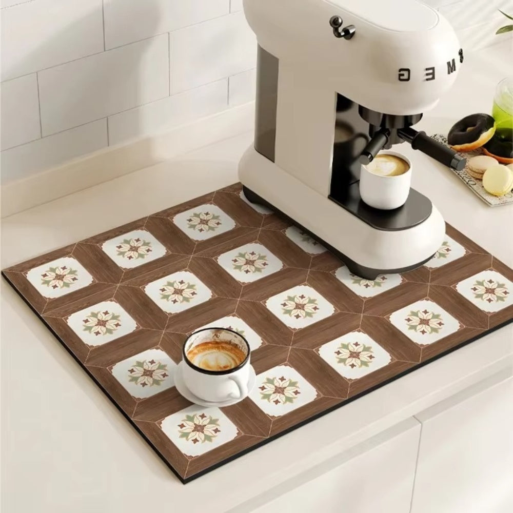 Retro Tile Absorbent Coffee Mat – Quick-Dry Countertop Drying Mat