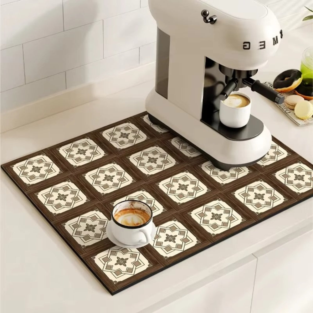 Retro Tile Absorbent Coffee Mat – Quick-Dry Countertop Drying Mat