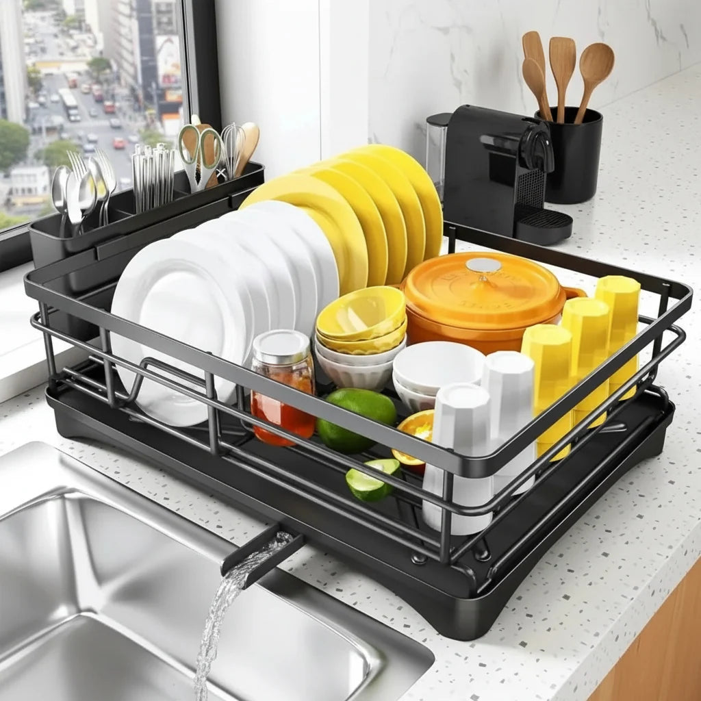 FLOWRACK Dish Drying Rack – Modern Space-Saving Sink Drainer