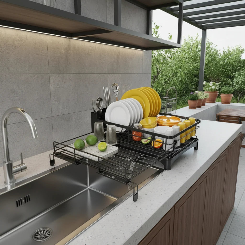 FLOWRACK Dish Drying Rack – Modern Space-Saving Sink Drainer