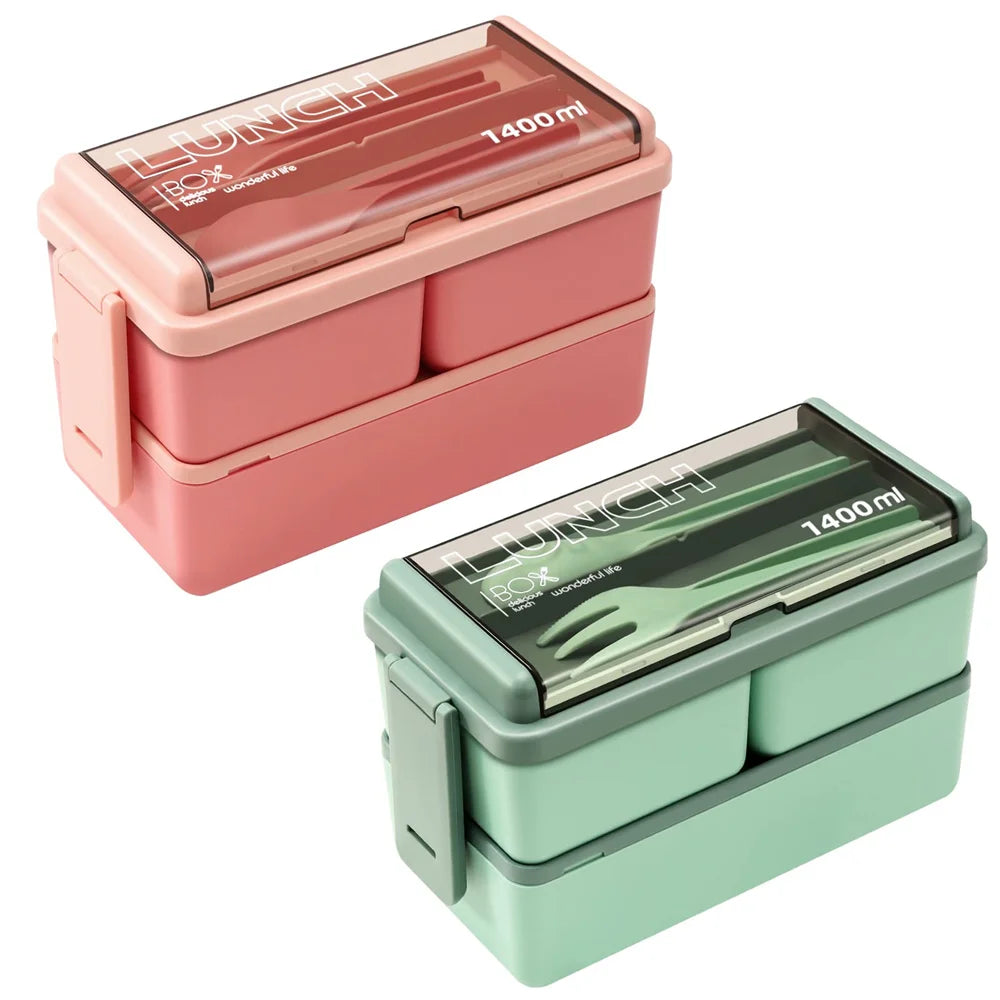 1400ml Bento-Box mit Doppelwand | Tragbare Brotdose mit Gabel & Löffel – Mikrowellengeeignete Lebensmittelaufbewahrung für Kinder & Erwachsene
