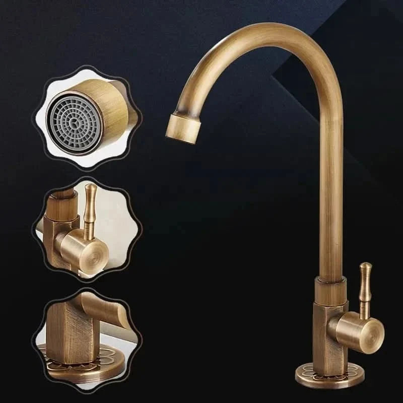 GOLDENSWAN Swan-Neck Brass Faucet – Antique Tap for Kitchen & Bath