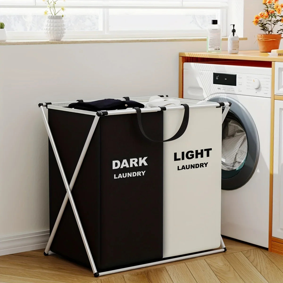 TriSort Multi-Compartment Laundry Basket | Foldable Sorter with Handles