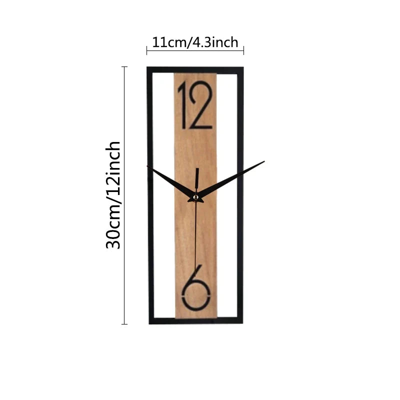 Modern Rectangular Wall Clock – Slim Wood-Grain Frame Silent Clock