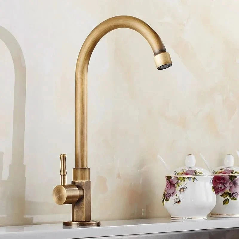 GOLDENSWAN Swan-Neck Brass Faucet – Antique Tap for Kitchen & Bath
