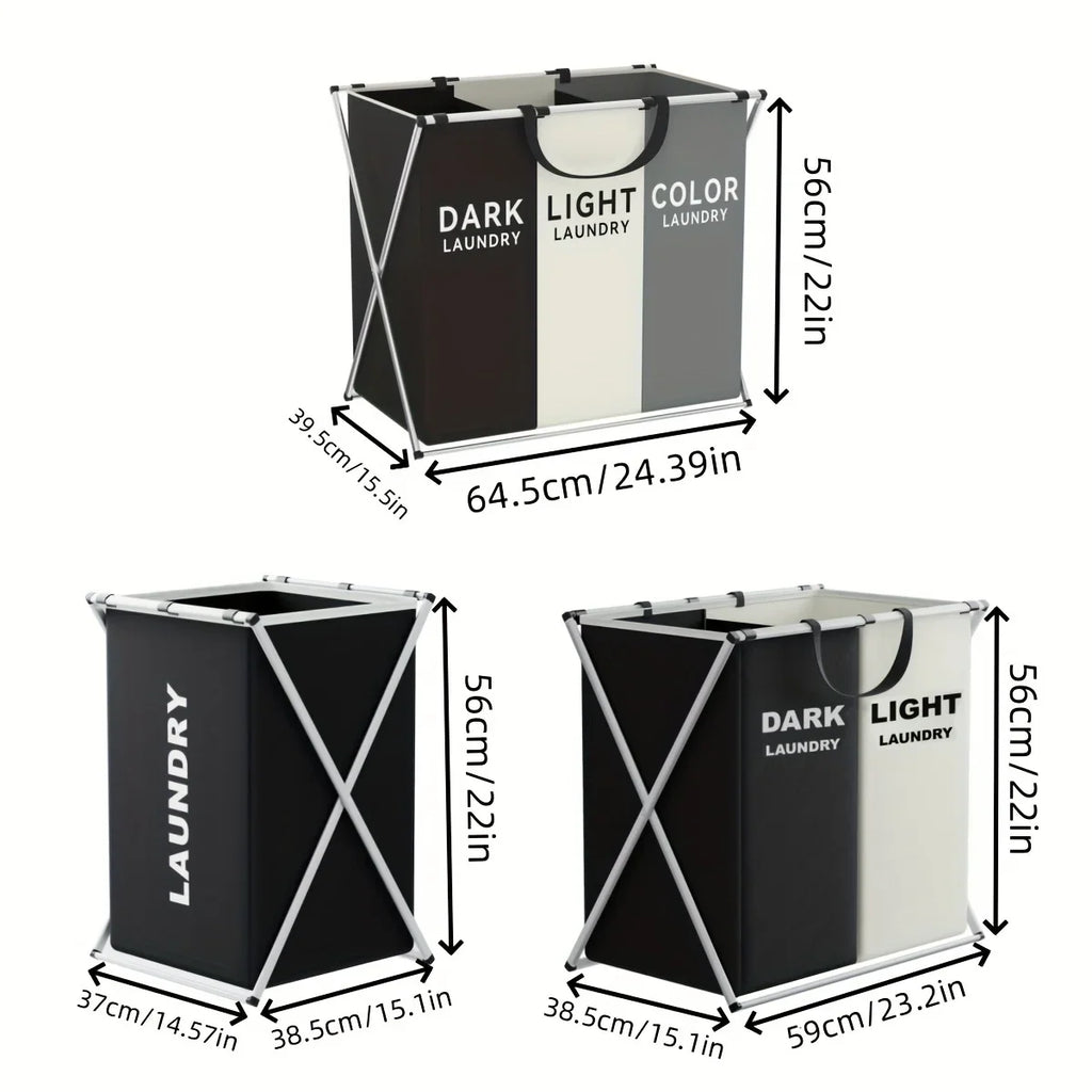TriSort Multi-Compartment Laundry Basket | Foldable Sorter with Handles