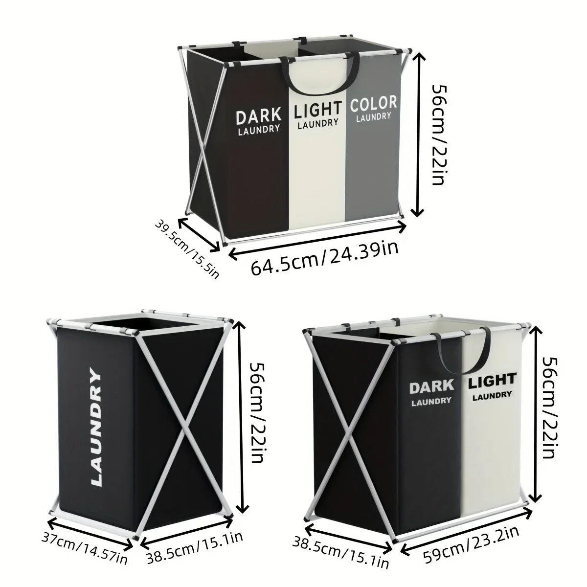 TriSort Multi-Compartment Laundry Basket | Foldable Sorter with Handles